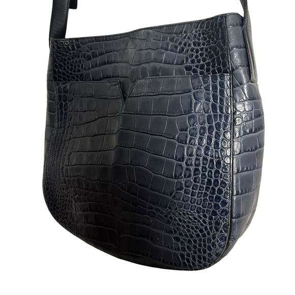 Vince Dark Blue Crocodile Leather Embossed Calf Skin Crossbody Bag Purse - Picture 4 of 9